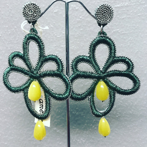 Pendant Earrings " Green Trimming "