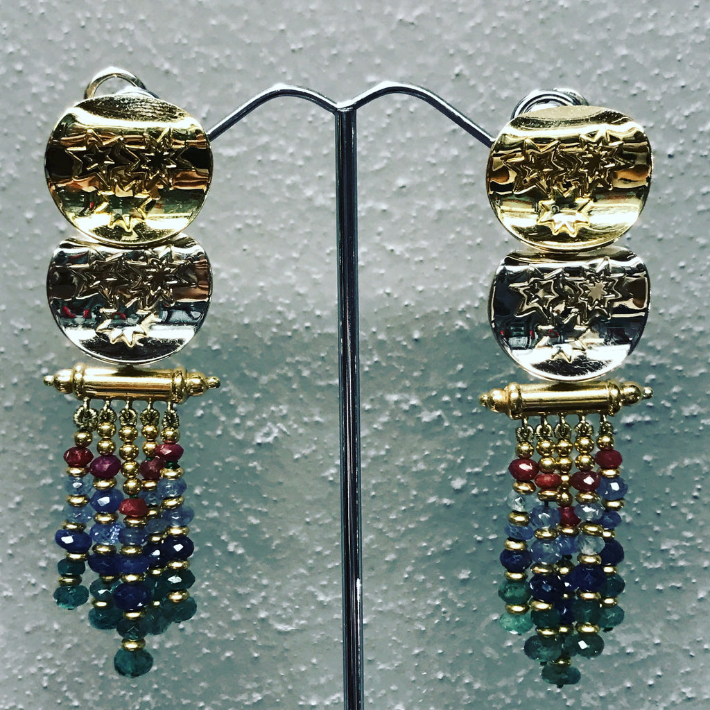 Pendant Earrings " Indian Style with Sapphires "