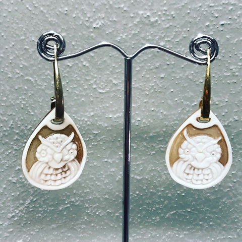 Pendant Earrings with Cameo " Owls "