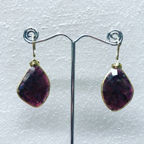 Pendant Earrings in Silver 925 " Burgundy Flat Quartz "