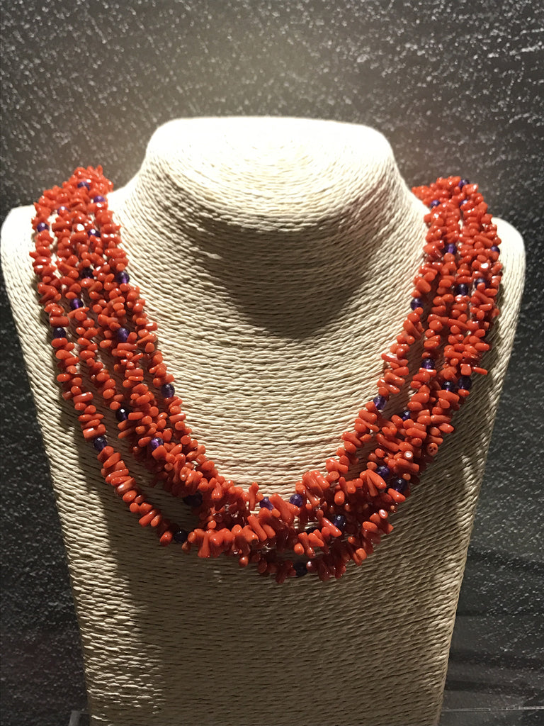 Red Coral Necklace with Amethyst