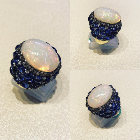 Ring with White Australian Opal