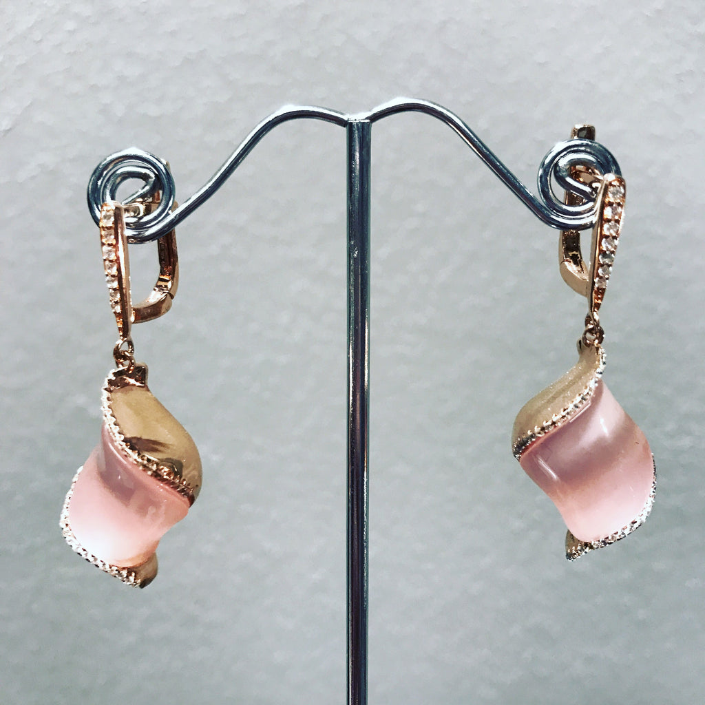 Pendant Earrings with Light Pink Quartz