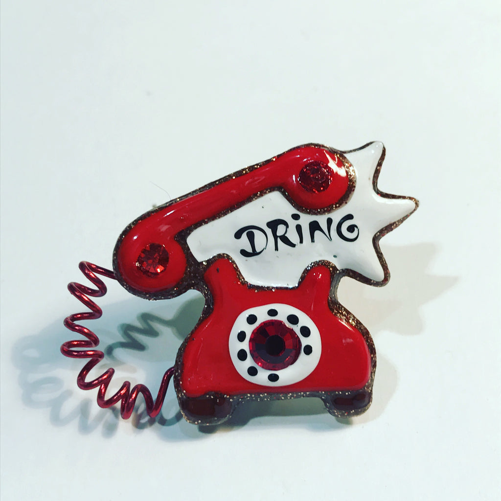 Brooch with Red Polish : " Old Telephone "
