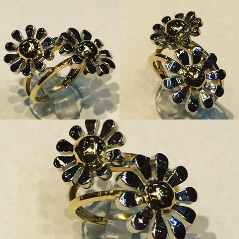Ring with White and Yellow Gold Flower