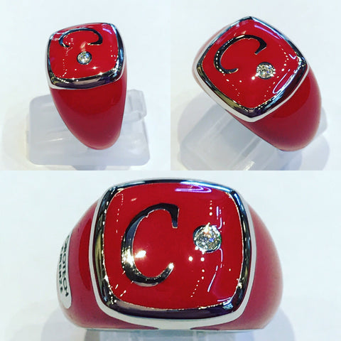 Pinky Ring in Red Polish with Diamond and Letter