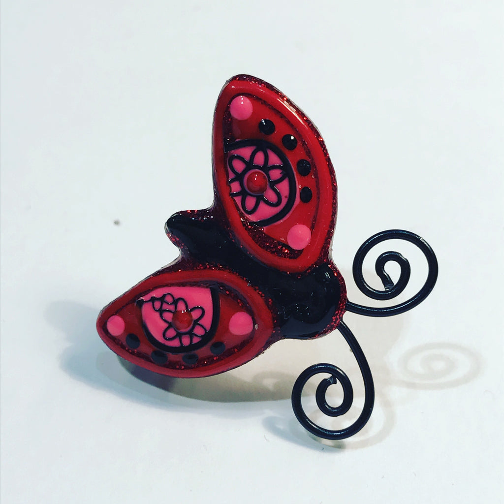 Brooch with Multi Colour Polishes : " Red Bee "