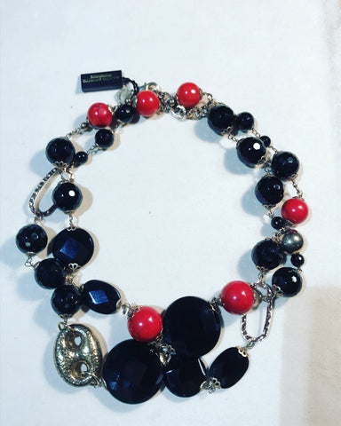 Necklace in Silver 925 " Black Onyx and Red Quartz "