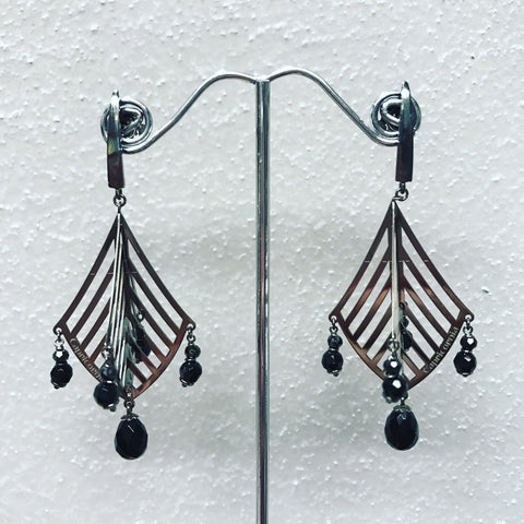 Pendant Earrings in Black Silver and Black Onyx