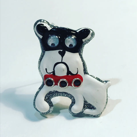 Brooch with Black and White Polish : " French Bulldog "