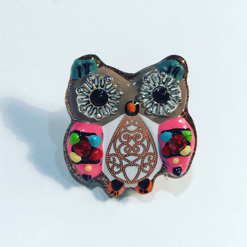 Brooch with Multi Colour Polishes " Owl "
