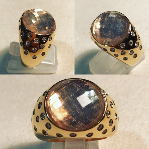 Ring with Natural Quartz and Diamonds