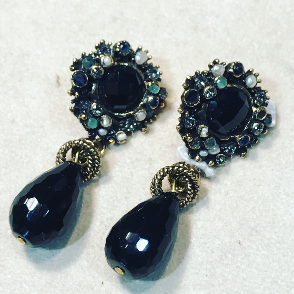 Earrings with Black Onyx and Bronze