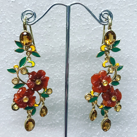 Pendant Earrings " Multi colour Leafs "