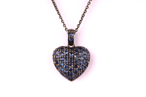 " Blue  Heart " in Black Gold and Sapphires
