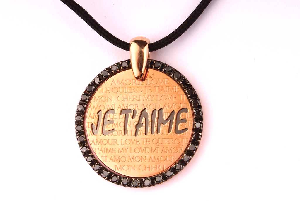 " Je t' aime " Pendant in Rose Gold 18 kt. and Black Diamonds